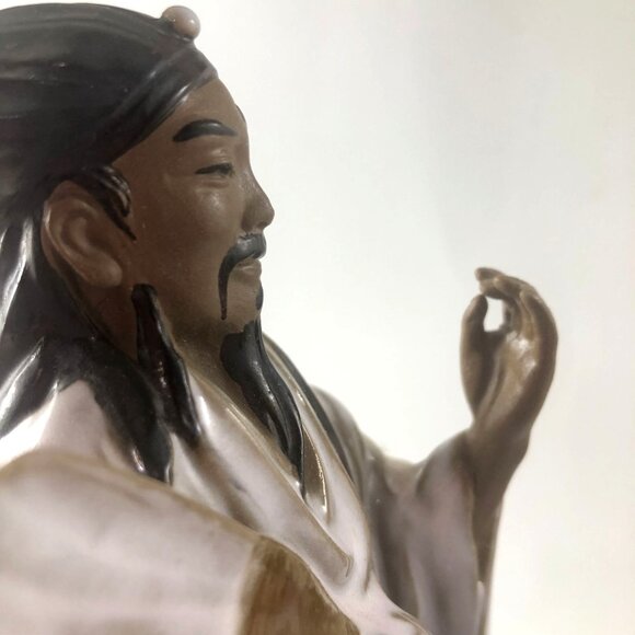 Vintage Shiwan Ceramic Scholar Figurine Handcrafted Chinese Immortal with Fan Sh - Picture 5 of 10